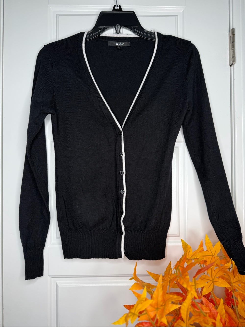 Papaya Black Cardigan with White Contrast Trim